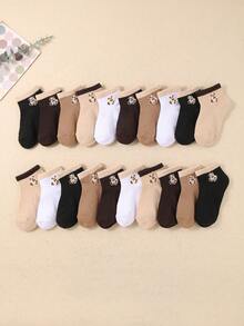 10 Paar Kindersocken mit braunem Bärenmuster in Kontrastfarben, bequem und weich, erschwinglich und fleckresistent, modisch und vielseitig, geeignet für Reisen, Schule und den Alltag, Mädchen Socken, Teenager Socken, Geschenke