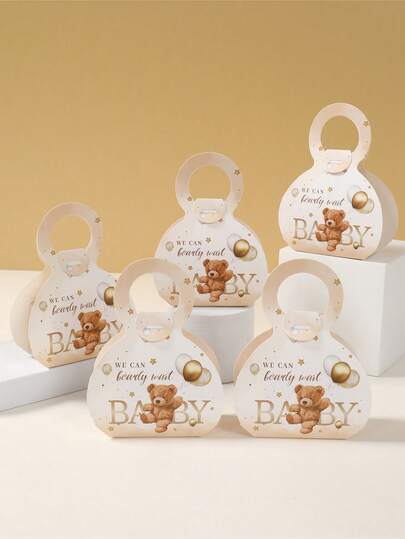12 件棕熊宝宝沐浴礼盒糖果盒（带手柄）、熊形气球图案宝宝沐浴纸质礼盒、我们迫不及待、新生儿庆祝手提小礼盒、生日快乐派对礼物装饰小糖果盒、宝宝沐浴装饰、性别揭晓装饰、1 岁生日装饰、性别揭晓派对桌面礼物装饰用品、宝宝沐浴小商品盒、迎婴派对礼物