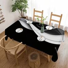 1pc/5pcs/7pcs/30pcs Black & White Texture Pattern Table Cloth And Chair Cover Sets (5pcs Include 4 Chair Covers And 1 Table Cloth; 7pcs Include 6 Chair Covers And 1 Table Cloth), Suitable For Home Gatherings, Rectangular Tablecloth For Square Tables, Elastic Chair Covers For Indoor Dining Rooms - Multicolor - View 12