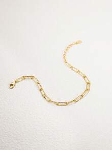 1pc S925 Sterling Silver 14K Gold Plated Paperclip Bracelet, Suitable For Layering, Pure Silver Material, Minimalist High-End Versatile Women's Bracelet, Suitable For Summer Beach Vacation, Daily Wear, Suitable As A Gift For Girlfriend/Mom/Relatives - Multicolor - View 6