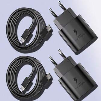 Adaptateur secteur USB-C 25W Super Charge Rapide avec câble USB-C vers Type-C de 3ft/6ft, compatible avec la série 16/15/Pro/Plus/Pro Max, compatible avec Samsung S25/S24/S23 S22/Note 20/10, Pixel, Moto, CarPlay, convient pour les voyages, le bureau, le dortoir et le chargeur de téléphone domestique