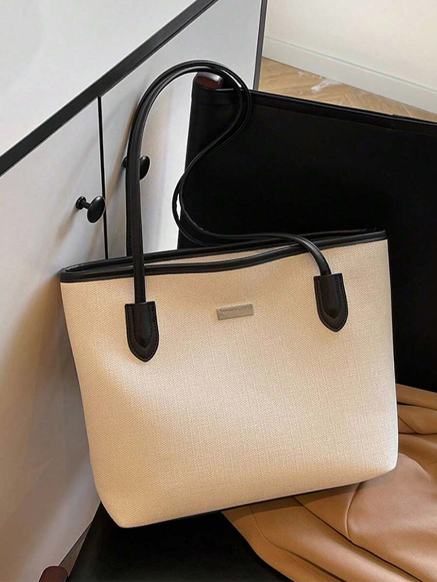 时尚新款单肩托特包，休闲大容量女士手提包 - 白色 - 查看 1