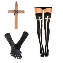 2/3/4 Halloween Nun Costume Accessories Nun Hat Cross Pendant Necklace Cross Thigh High Sock For Halloween Cosplay Party
