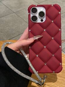 奢华亮片绗缝带闪亮肩带手机壳,适用于 17 15 Pro Max 13 14 12 11 16 - 紅色 - 查看 3