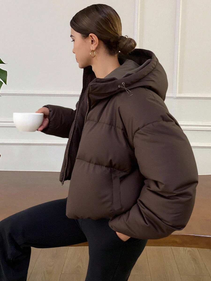 Livesso Women's Hooded Loose Fit Long Sleeve Padded Coat With Open Front ,Winter Women Clothes,Winter Coat Women Jacket - Coffee Brown - View 1