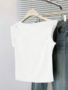 Women's Asymmetrical Asymmetric Shoulder Short Sleeve T-Shirt, Unique Design Cropped Casual Top For Summer