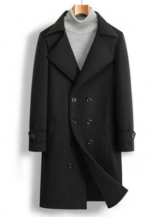 Men's Double-Breasted Overcoat, Business Casual Mid-Length Coat, Fall/Winter