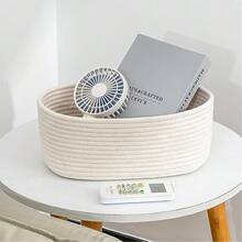 1pc/2pcs/3pcs Handmade Woven Rope Storage Baskets, Oval Shaped Organizer Basket, Suitable For Living Room, Bedroom, Game Room, Small Rope Basket For Trinkets, Snacks, DIY Rope Weaving Basket, Holiday Decor, Gift Baskets, Toy Storage - White - View 6