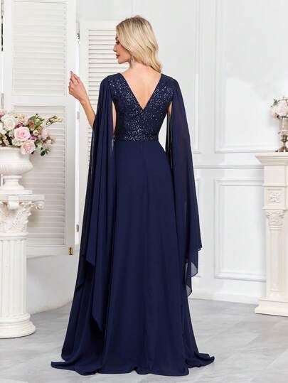 CEILIM Luxury Floral Beaded & Sequin Maxi Dress With Extra Long Sleeves And Tie Waist, Elegant Formal Party Gown Suitable For Wedding Guest, Graduation Ceremony And Other Formal Occasions Spring