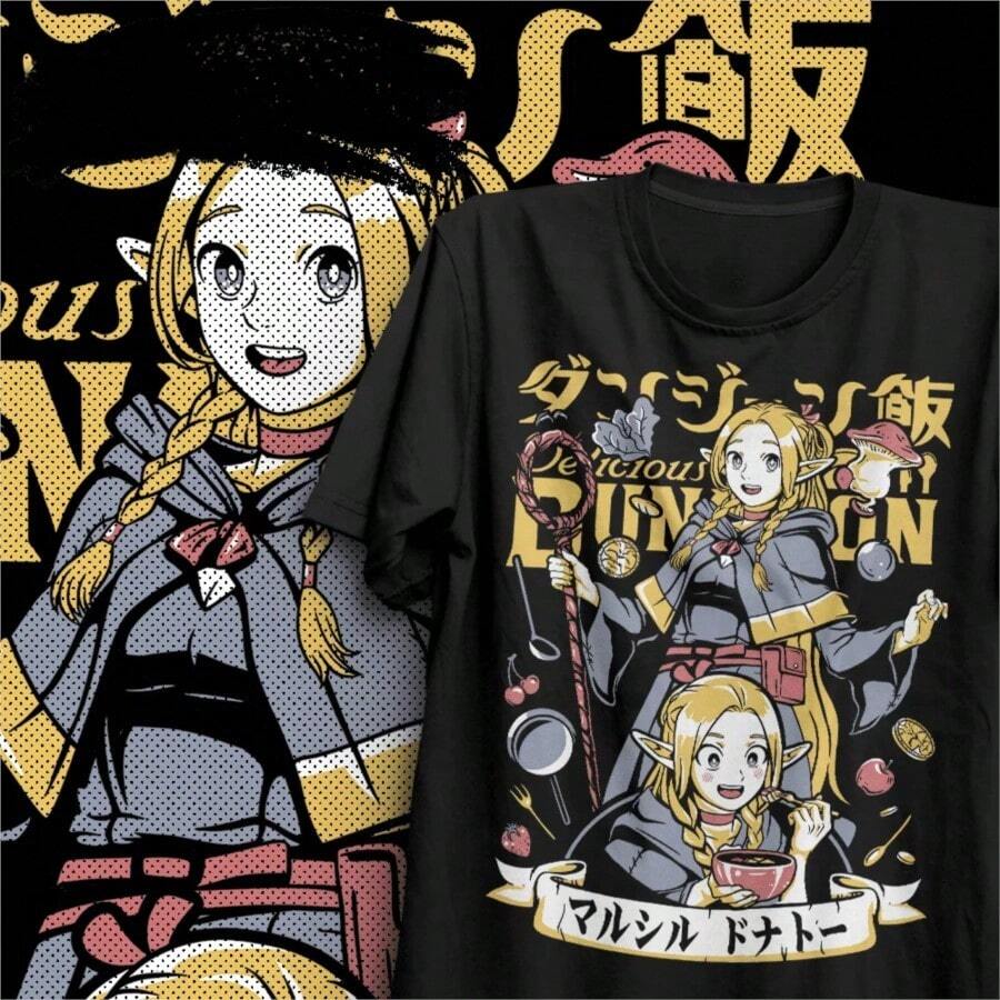 COOL SUMMER Dungeon Meshi – Marcille Anime T Shirt Manga Gift For Anime Lover All Size Tops Graphic T Shirts Y2k Top Women Clothing - màu đen - Xem 1