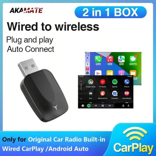 Adaptador inalámbrico 2 en 1 de CarPlay a Android Auto, enchufa y reproduce, para dongle con CarPlay con cable OEM, adaptador Bluetooth mini AI Box