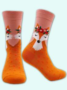 3 pares de calcetines casuales de media pantorrilla con gráficos de animales para mujer