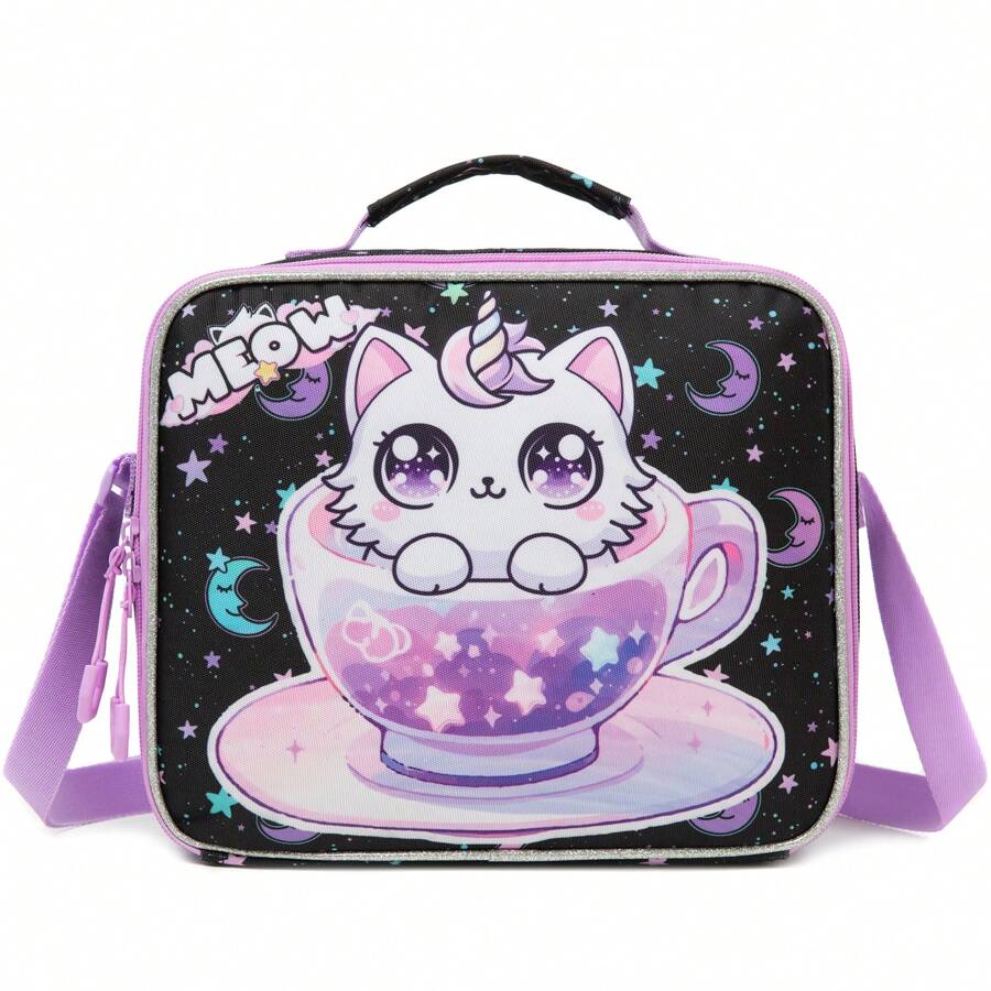 Lancheira Infantil, Bolsa Térmica para Almoço, Lancheira para Meninas com Alça e Suporte para Garrafa, Lancheira para Crianças, Lancheira para Bebês com Bolsos com Zíper, Lancheira para Meninas
