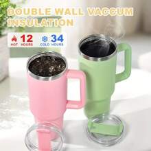 Tasse isotherme de 40 oz (1200 ml) avec poignée, bouteille d'eau sous vide, tasse à eau thermique avec couvercle, paille, en acier inoxydable pour boissons chaudes et froides, tasse à café portable grande taille pour café chaud et froid