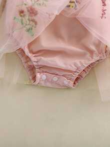 Newborn Infant Baby Girls Clothes Flower Butterfly Embroidery Sleeveless Romper Tulle Mesh Dress Toddler Bodysuit - 粉色 - 查看 8