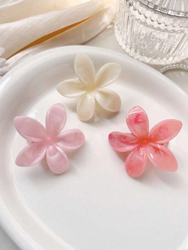 3pcs/Set Boho Style Pink & Marble Pattern Daisy Flower Hair Clips, Sweet Design For Spring/Summer