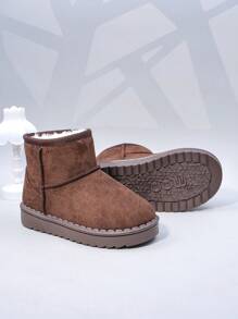 Autumn/Winter Children Snow Boots, Mid-Large Kids Flat Shoes, Plush Thick Sole Boys Warm Boots, Toddler Short Booties - Brown - View 5