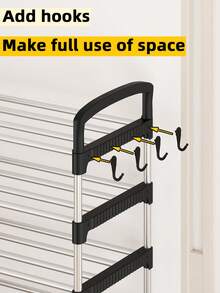 1 peça de sapateira multicamadas à prova de poeira, prateleira de armazenamento multifuncional de alta capacidade, economiza espaço, prateleira extensível para sapatos e botas plus size, com ganchos, adequada para corredor, sala de estar, quarto, varanda, garagem