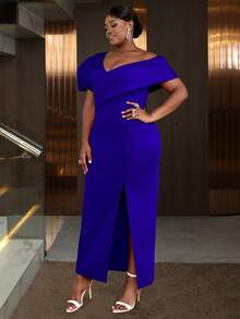 Sexy Women V-Neck Front Slit Cocktail Dress, For Birthday, Wedding Guest, Graduation, Dinner, Homecoming New Year Eve