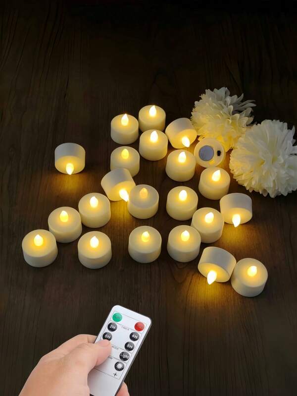 6/12/24pcs Flameless Candles, Realistic Flickering Tea Lights, Battery Operated Candles With Over 400 Hours Lifetime, Remote Control And Timer, Suitable For Wedding Decor, Home, Room, Bedroom, Vintage, Wedding, Spa, Holiday, Party, Halloween