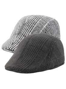 2pcs Men's Hat Set, Striped Plaid Patchwork Beret Vintage British Style Casual Fashion Versatile Newsboy Cap, Suitable For Outdoor Sports, Commuting, Shopping, Vacation, Unisex, Autumn