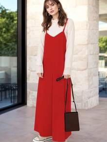 Vestido de Corte Holgado Estilo Japones de Tirantes para mujer - Rojo - Ver 3