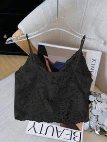 性感蕾丝 V 领加垫吊带背心优雅短款上衣，修身收腰，露背美观