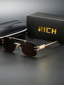 1 pieza Gafas rectangulares sin marco de metal, gafas básicas simples y de moda, lentes multicolor, adecuadas para regalos diarios, fiestas y festividades - Multicolor - Ver 10