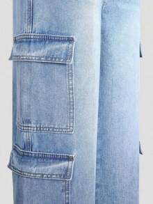 Tween Girl Letter Graphic Print Crew Neck Long Sleeve Top And Cargo Pocket Denim Pants - White - View 8