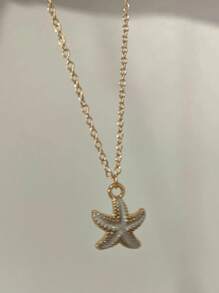 1 Peça Colar de Pingente de Estrela do Mar Colorido com Corrente Dourada Minimalista Exagerada (Cartão Aleatório)