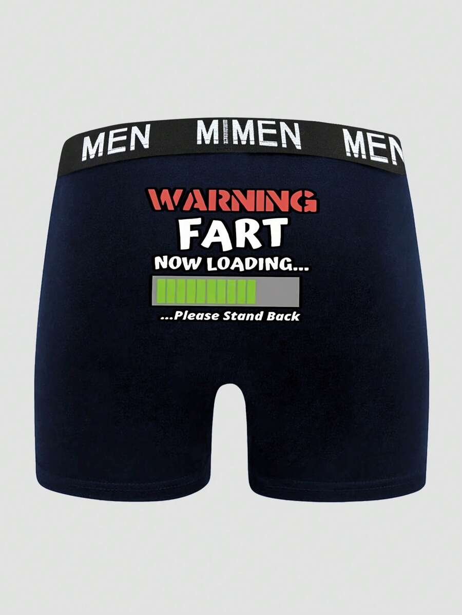 Men's Black Simple Fashion Butt Progress Bar Printed Comfortable Breathable Elastic Everyday Boxers - Blue - View 1
