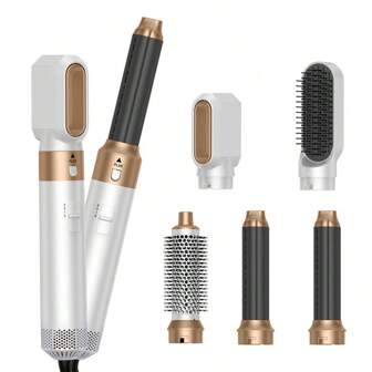 PinkSings 5 In 1 Blow Dryer Brush Set, Detachable Hot Air Brush Set, Negative Ionic Hair Dryer Styling Tool Set, Round Hot Air Straightener Brush Volumizer Thermal Brush, Hair-Wrap Curler Wand