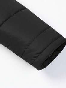 Women's Padded Coat, Casual Versatile Detachable Hooded Zipper Waist Cinched Fashionable Outdoor Solid Color Autumn/Winter Padded Coat - Black - View 7