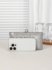 1pc Silver Glitter Rhinestone Embellished Women's Evening Clutch Bag, Fashionable And Elegant Handbag With Metal Chain, Suitable For Parties, Romantic Weddings, Formal Occasions, Banquets, Gift For Women, Valentine's Day Gift