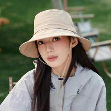 1pc Women Outdoor Hiking Hat, 4-Season Fisherman Sun Hat, UV Protection Sun Visor (Needs Manual String Tying) - A - View 4