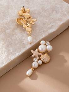 1 Pair Boho Elegant Faux Pearl Sea Star & Shell Dangle Earrings, Versatile Daily Wear Women's Gift - Earrings - View 4