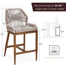 Counter Height Bar Stools Set Of 2, 24.8" H Rattan Bar Stools, Home Back Dining Chair, Modern Patio Bar Stools With Backrest And Arm, Comfortable Simple And Beautiful Counter Chair - 木紋色 - 查看 3