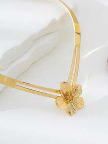 1 buc colier minimalist metalic în formă de V, cu strat dublu gol, fermecător colier unic 3D auriu cu 5 petale, cadou de vară pentru femei