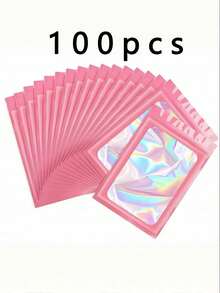 100/10pcs Transparent Holographic Bags, Odor-Proof Packaging Bags, Sealed Bags, Polyester Film Food Storage Bags, Zipper Sealed Bags, Polyester Film Holographic Resealable Bags, Gift Bags, Odor-Proof Bags, Aluminum Foil Bags, Suitable For Party Gifts Food Storage, Polyester Film Bags, Transparent Window Holographic Resealable Packaging