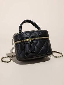 鑽石條紋鏈帶迷你斜挎包，多用途 - 黑色 - 查看 12