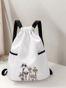 1pc Drawstring Bag With Giraffe Pattern, Black Drawstring Backpack For Sports, Fitness, Travel, Swimming, Beach, Gym Training, Unisex, Back To School - Multicolor - View 9
