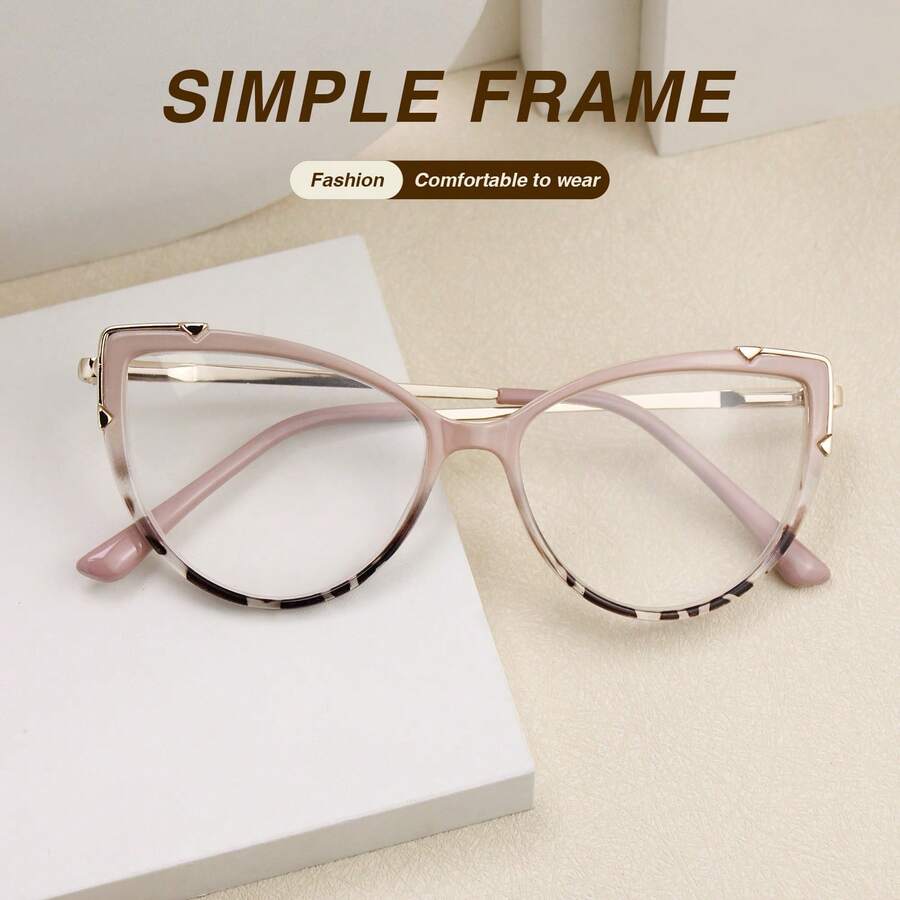 1 pieza Gafas de lectura de moda con forma de ojo de gato para mujeres, montura de metal con bisagras de resorte de alta calidad con estampado de leopardo, lectores elegantes y con estilo esenciales diarios - Leopardo rosa - Ver 1