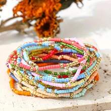 MDFUN 19 Pcs Friendship Bracelets Boho Stackable Bracelets For Women Surfer Heishi Clay Bead Bracelets Stretch Preppy Bracelets Colorful Boho Bracelets For Women - 彩色的 - 查看 2