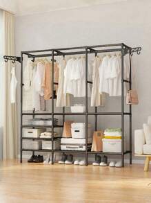 1 件多功能落地衣柜、衣帽架、搁架、鞋架，坚固、时尚、易于组装和拆卸、便携，适用于卧室、客厅、办公室、书房、节日礼物、圣诞礼物、儿童礼物