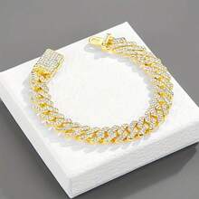 1pc Men's Luxury Fully Iced Out Rhinestone Hiphop Cuban Link Chain Bracelet - Bracelet - View 8