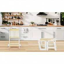 Foldable Kitchen Step Stool With Railing, Blackboard, Learn To Stand Kitchen Counter Tower - White - View 2