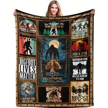 280gsm Fall BlanketBigfoot-Themed Flannel Blanket - All-Season Ultra-Soft Throw With Sasquatch, Cryptozoology Designs ( Peninsula, Believe!)- Dark Background & Golden Accents Home, Travel, Office - Bigfoot Lover