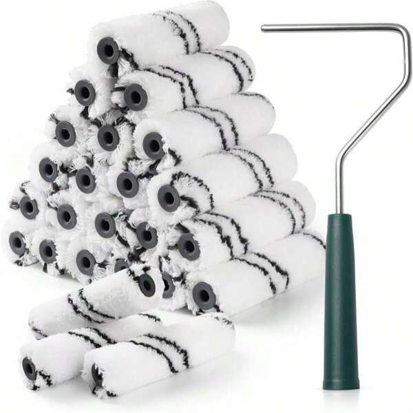 CoatPro Twools Microfiber Paint Roller Covers, 24 Pack Paint Roller 4 Inch (3_8 Inch Nap), Paint Roller Frame, Small Paint Rollers For Painting Walls, Home Improvement Paint Supplies