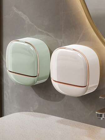 1pc,Aolion Wall-Mounted Soap Holder, Premium No-Drill Drainage Soap Dish With Rustproof Space Aluminum, Dual Compartment For Bathroom Kitchen - Waterproof Grip