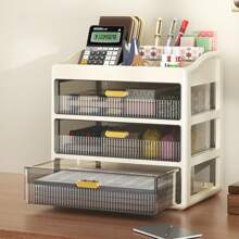 Organizador de escritorio de 3 niveles - Caja de almacenamiento apilable para útiles de oficina, maquillaje, papelería - Organizador de escritorio para el hogar, la oficina, la escuela, para útiles escolares, de vuelta a la escuela